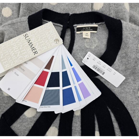 J.Crew 100% Cashmere Twee Whimsical Bow Tie Sweater Gray Polka Dot Size M - Picture 4 of 6